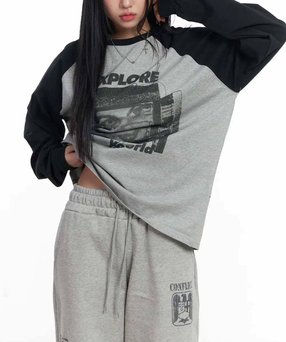 Graphic Raglan Oversized Long Sleeve Tee