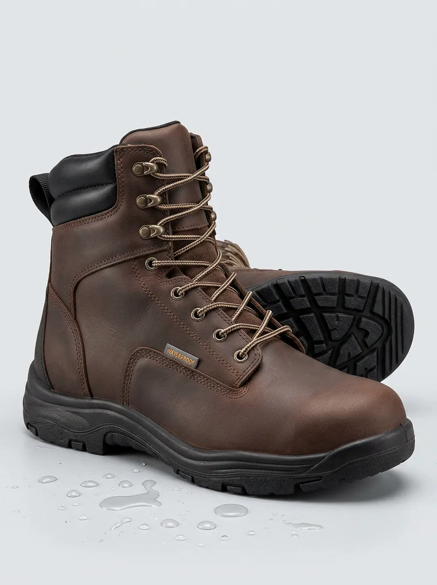 Rugged-Casual Leather-Look Men's Waterproof Work Boots