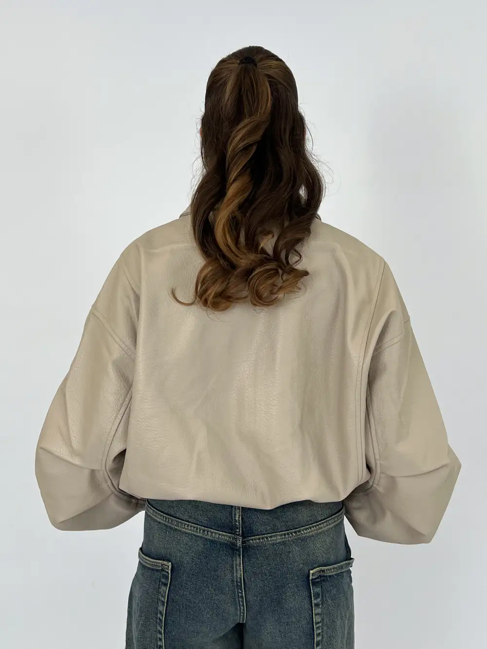 Drawstring Puffy Leather Bomber Jacket