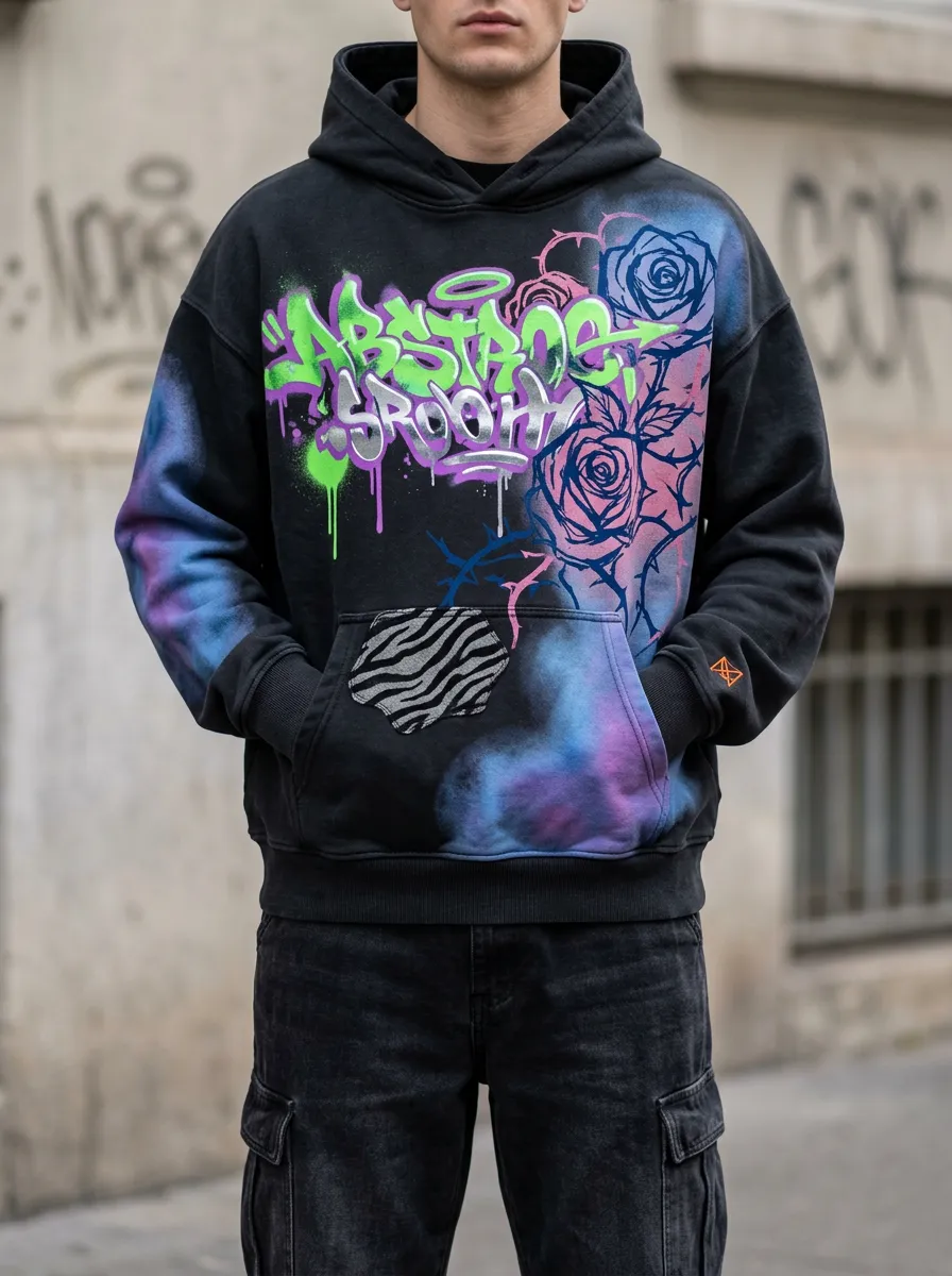 Unisex Pulse Graffiti Rose Zebra Graphic Hoodie