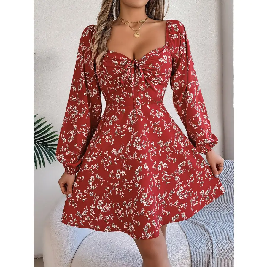 Sweetheart Neck Balloon Sleeve Mini Dress