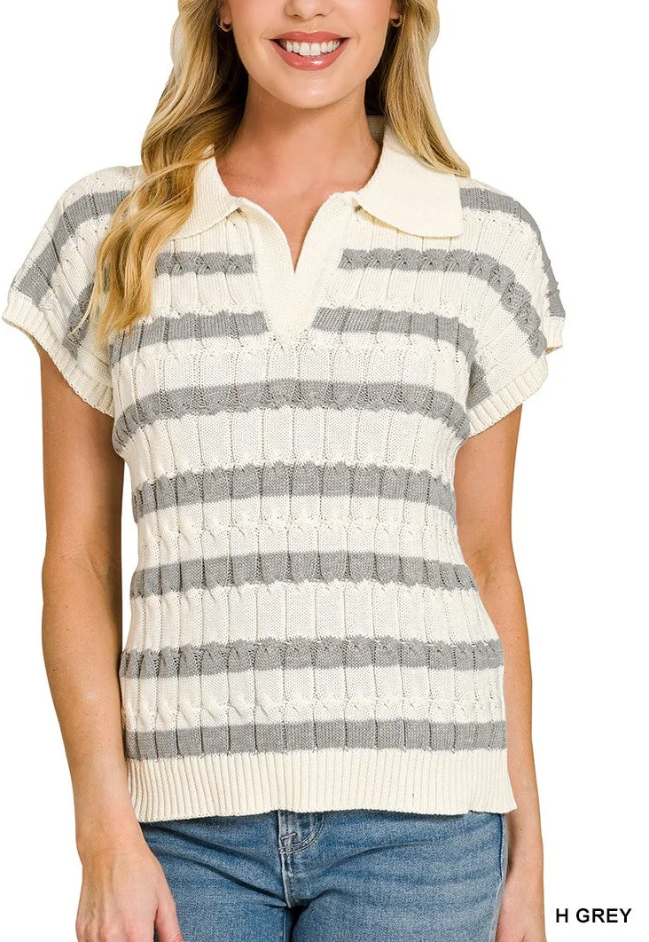 Textured Stripe Collared Sweater