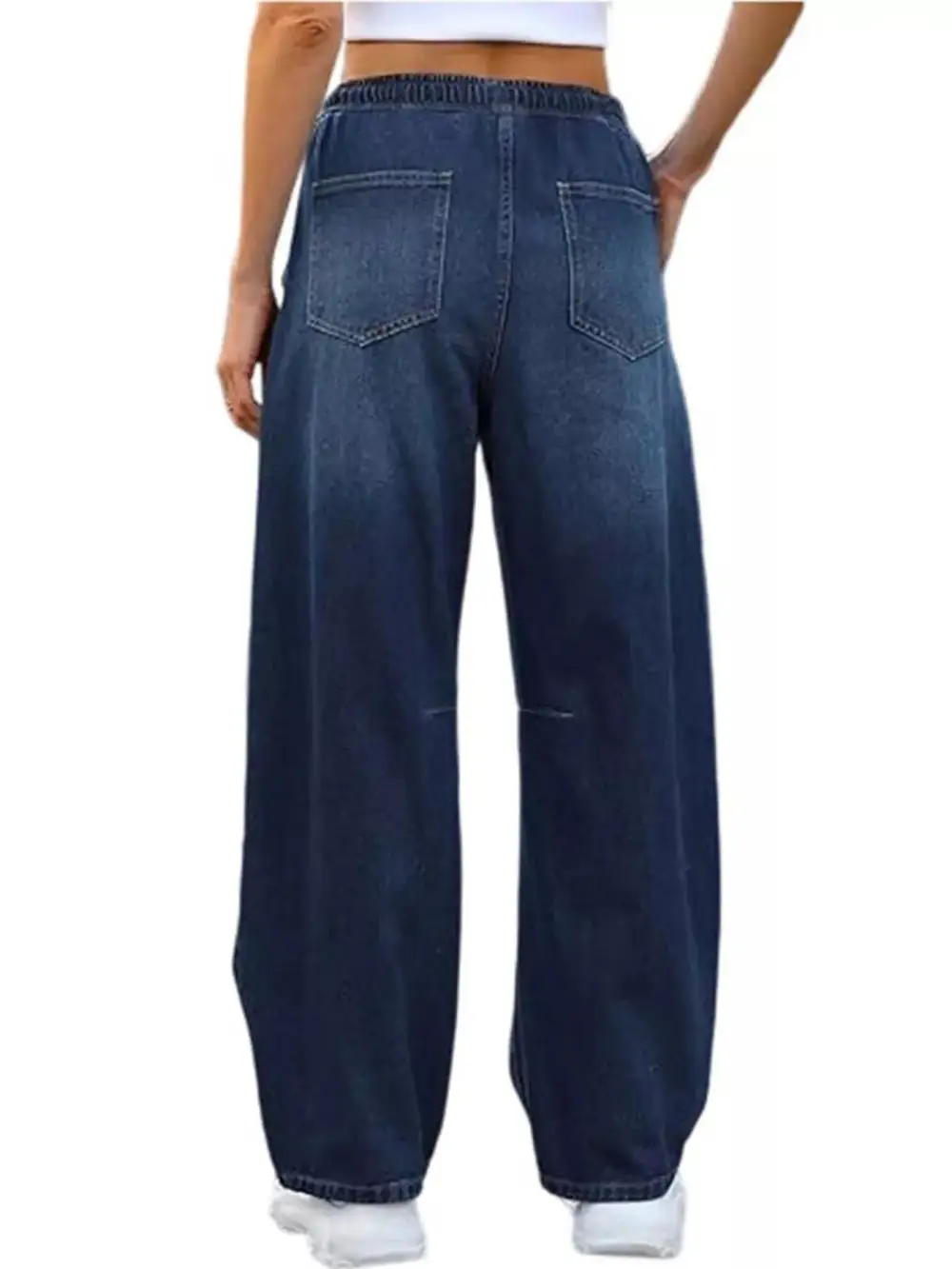 Classic Elastic Waist Wide Leg Jeans