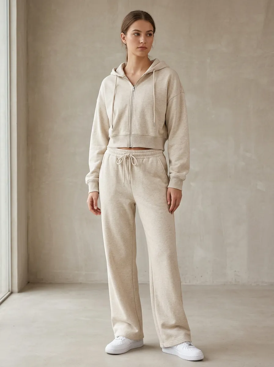 Sweatpants Minimal Women's Cropped Zip-Up Hoodie Jogger Active Set