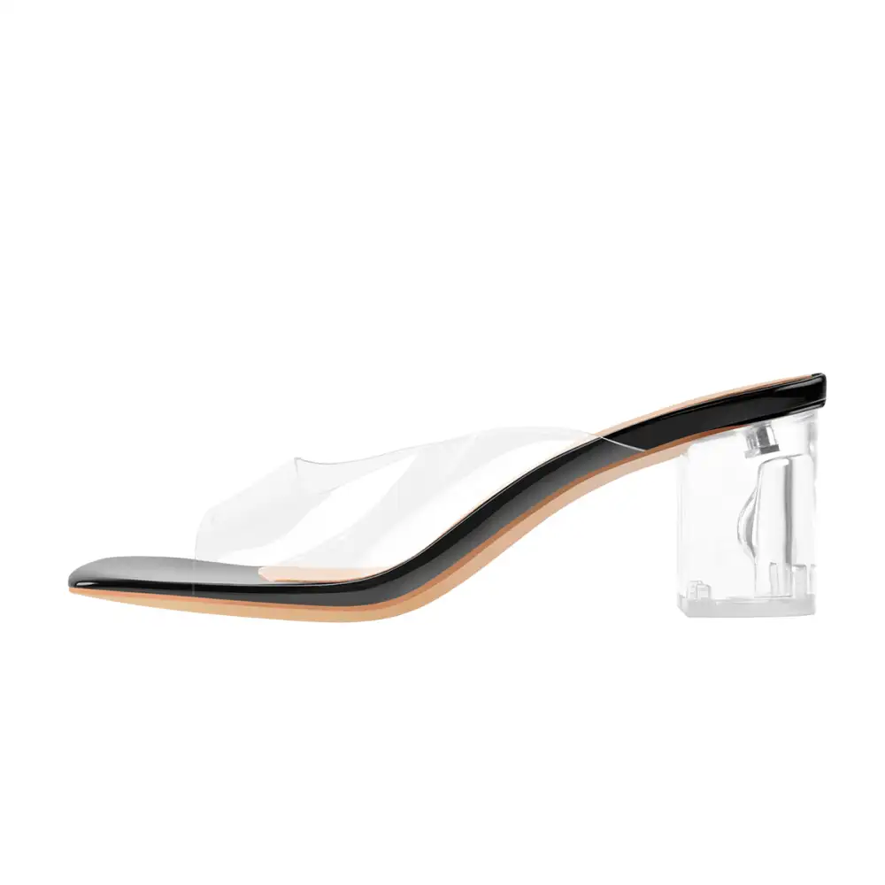 Transparent Chunky Heel Square Toe Mule Sandals