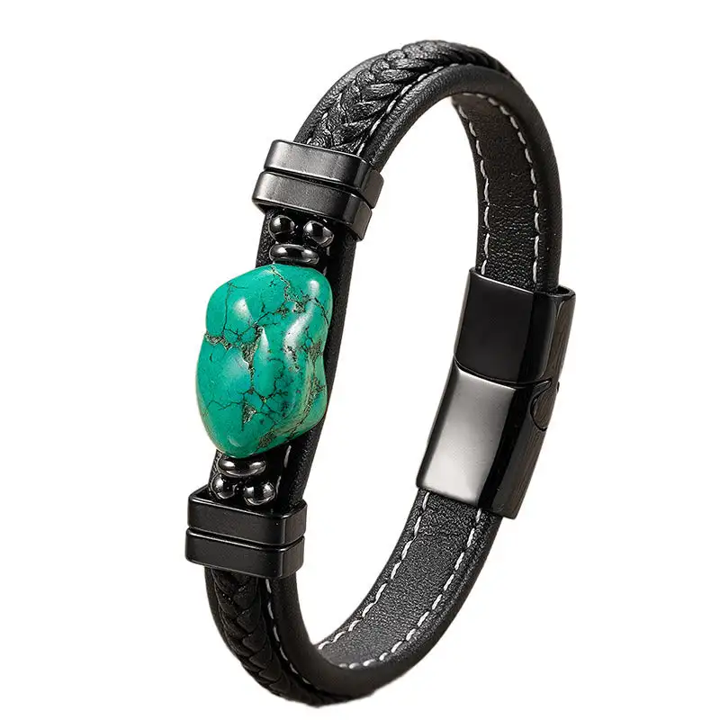 Synthetic Turquoise Braided Leather Bold Bracelet
