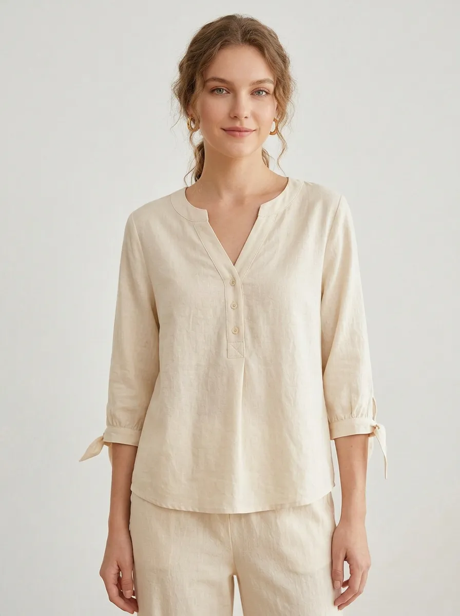 Refined Short-Sleeve Three-Quarter-Sleeve Women's V-Neck Casual Lounge Set