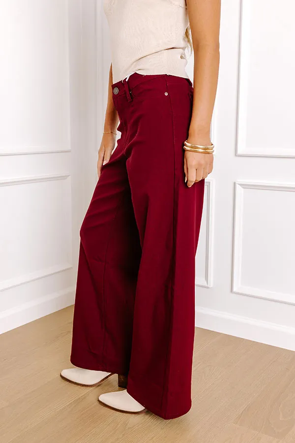 High Waist Relaxed Wide Leg Stretch Belt Detail Pants