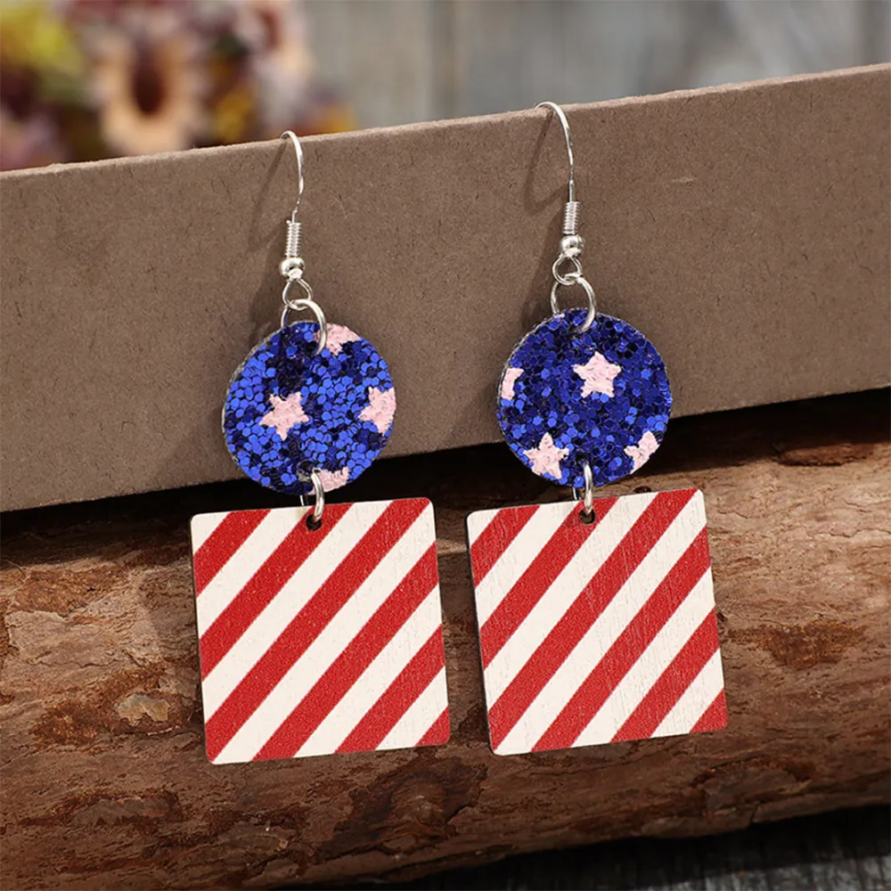 Mixed Red Blue Wooden Earrings