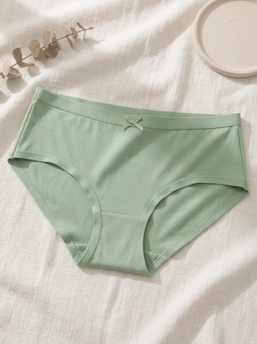 Women's Sage Green Bowknot Solid Color Cotton Panties