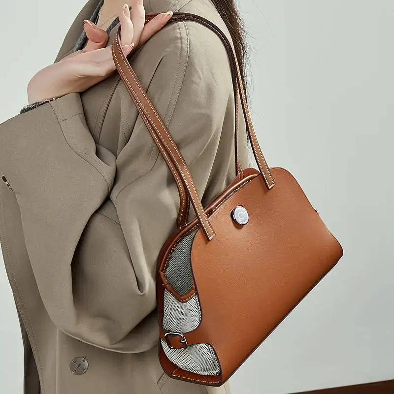 Elegant Tan Leather Minimalist Shoulder Bag