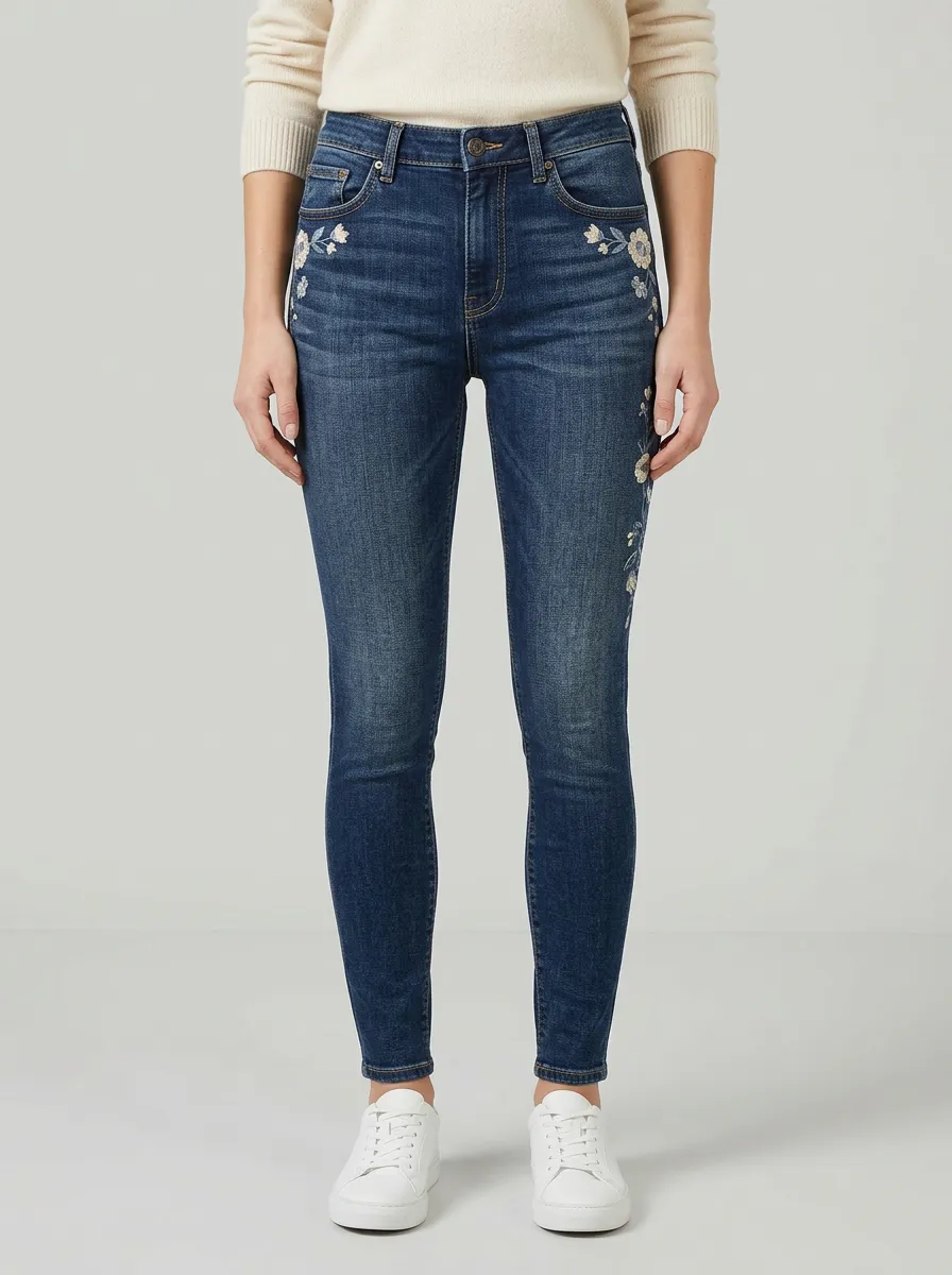 Women's Floral Embroidered Denim Slim Jeans