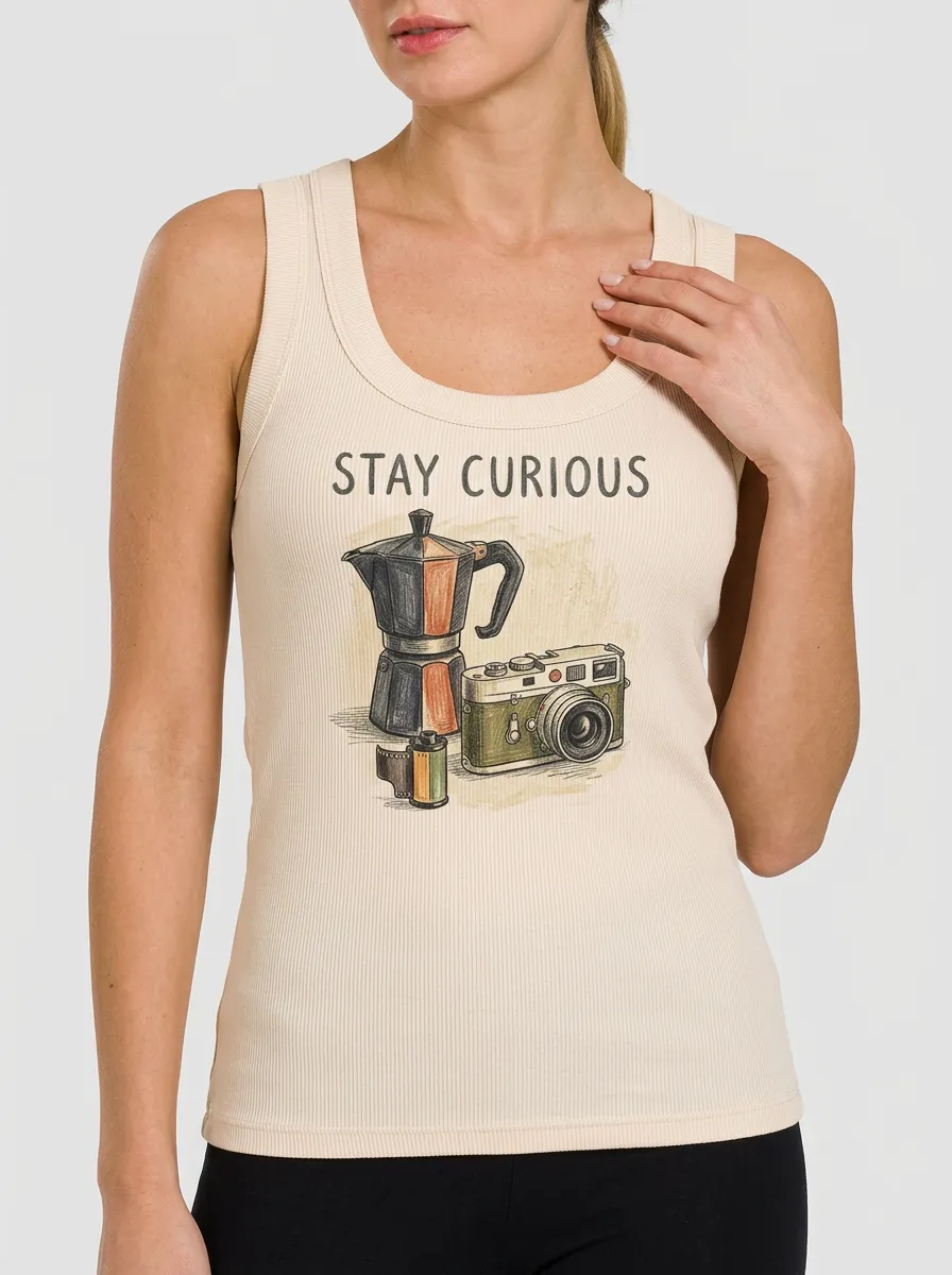 Women's Coffee Photography Stay Curious Graphic Tank Top