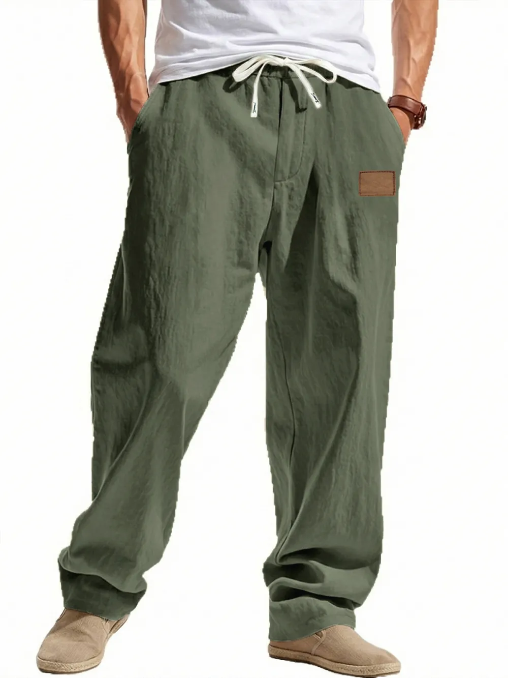Linen Blend Wide Leg Trousers