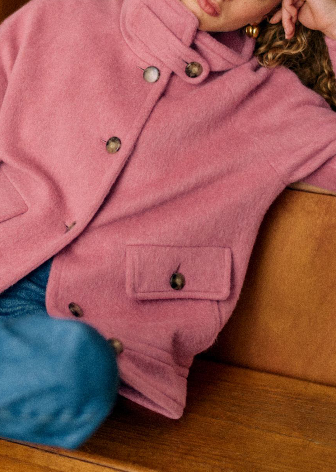 High Collar Short Button Front Coat