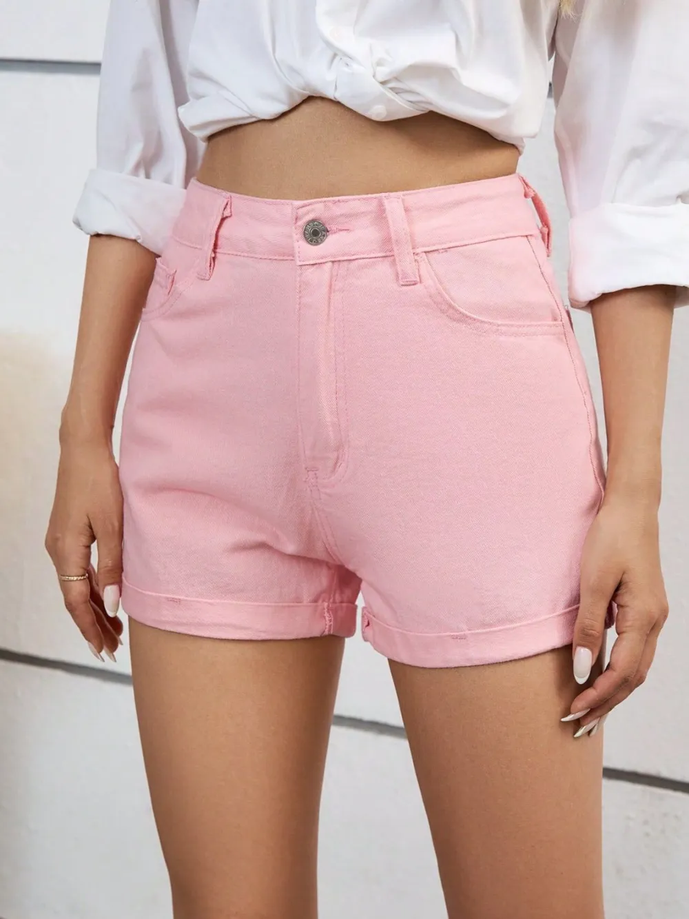 High Waist Shorts Detail Denim Pants