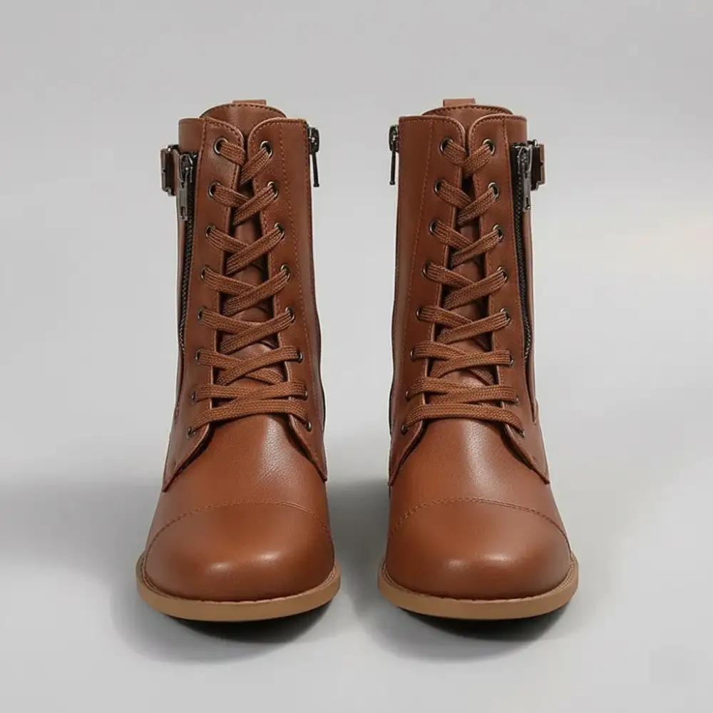 Lace Up Ankle Boots Side Zip Comfortable Flat Boots
