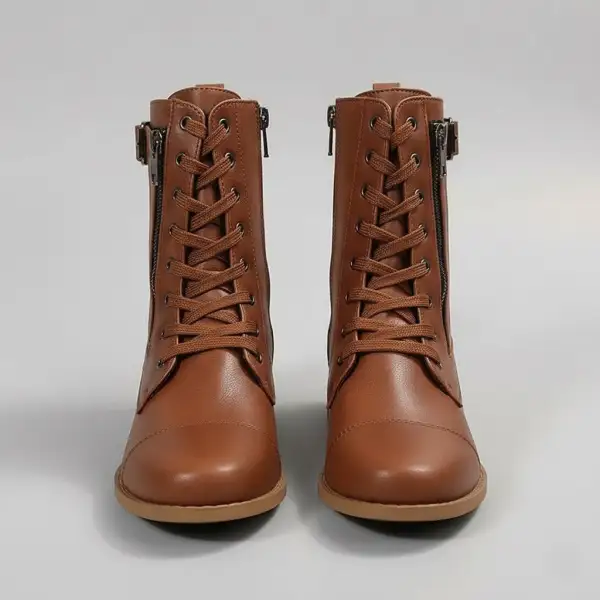 Lace Up Ankle Boots Side Zip Comfortable Flat Boots