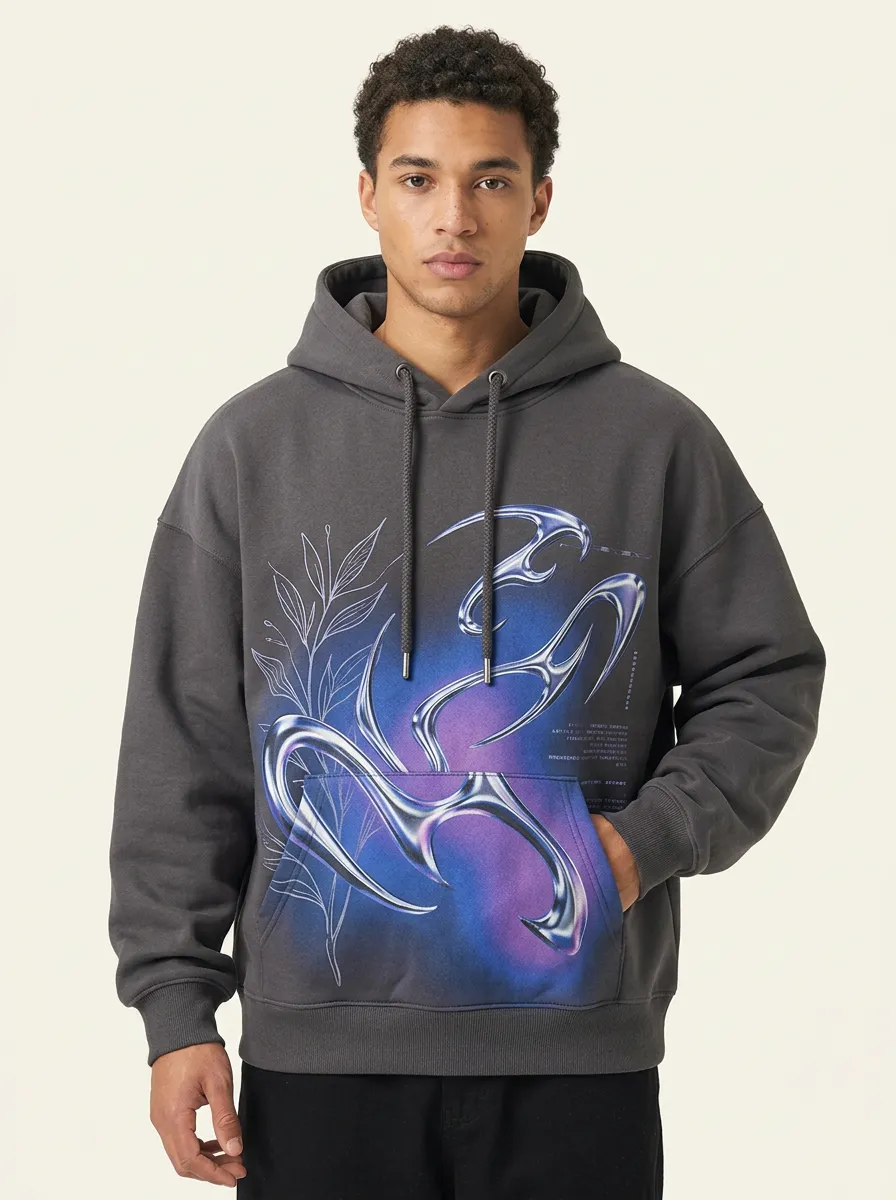 Unisex Y2K Streetwear Chrome Tribal Leaf Hoodie