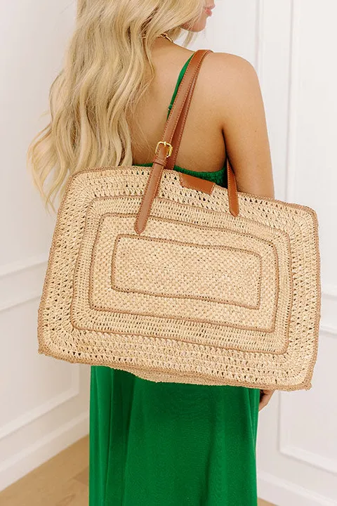 Raffia Woven Faux Leather Tote Bag