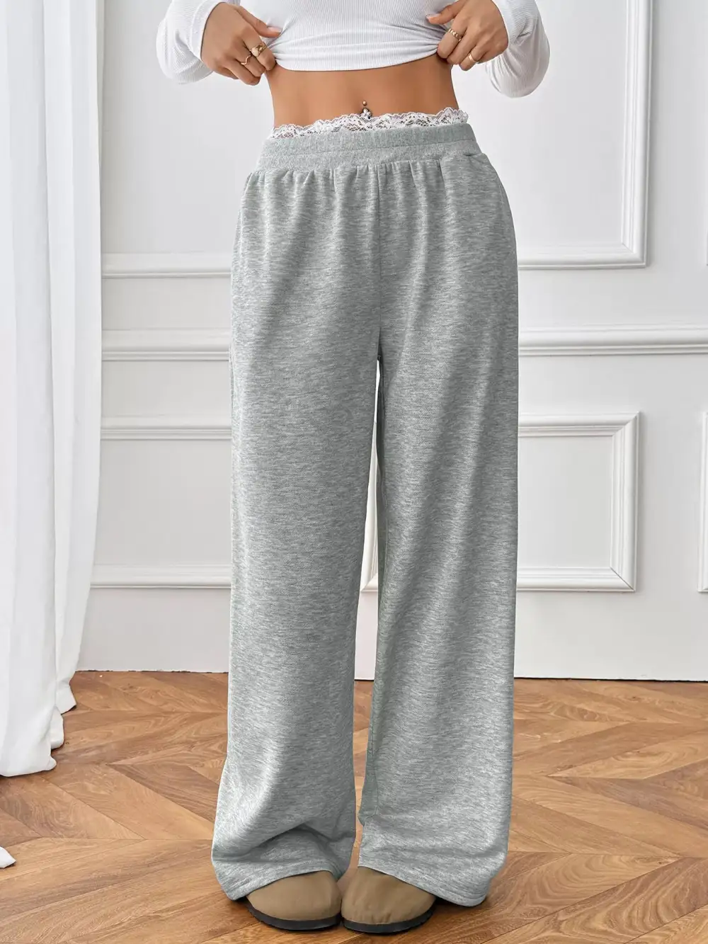 Lace Detail Wide Leg Pants