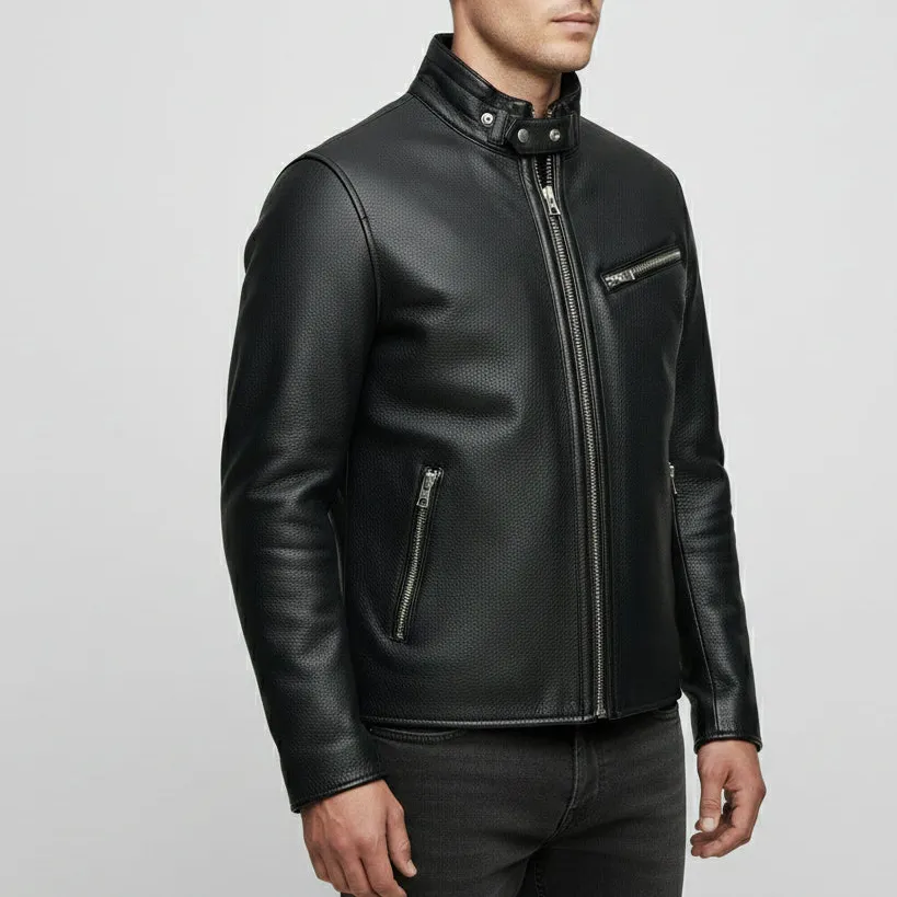 Cowhide Biker Motorcycle Pebbled Jacket