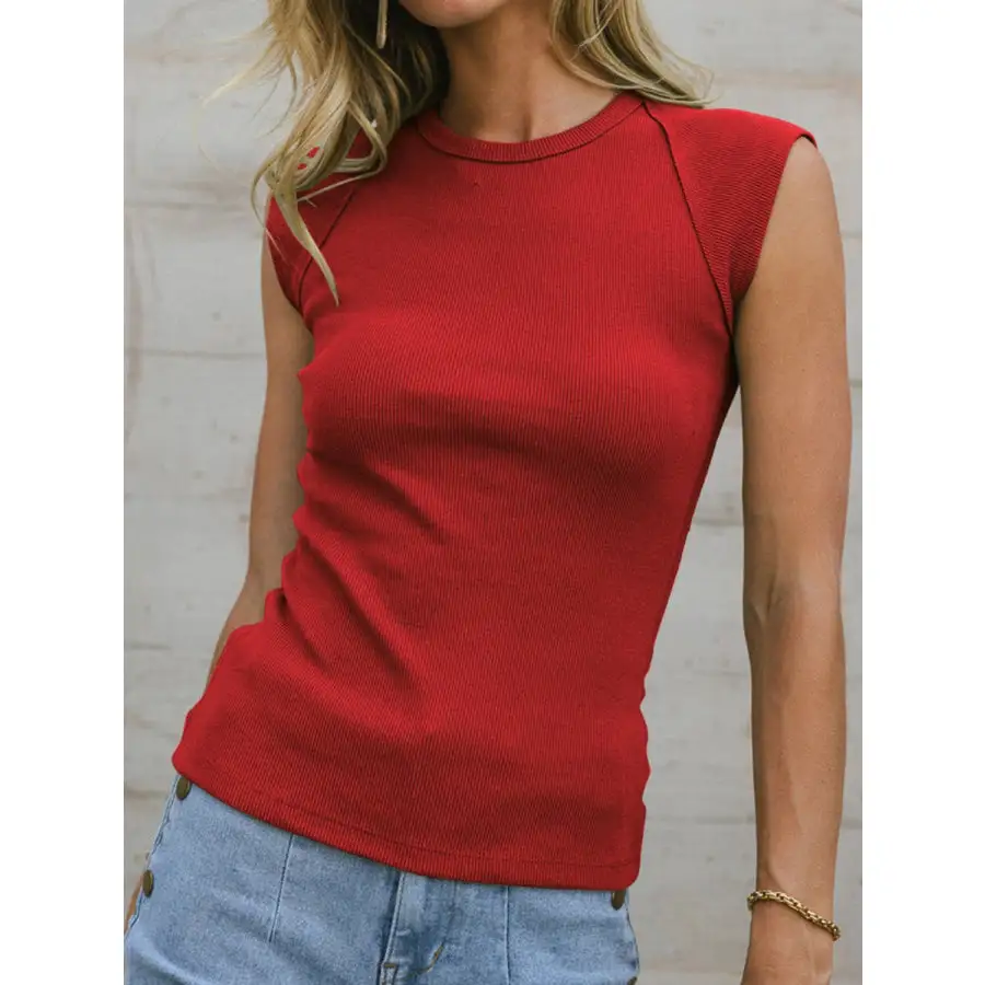 Ribbed Round Neck Slim Tank
