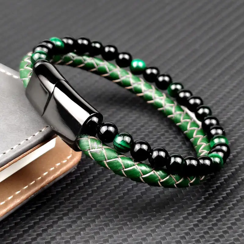 Classic Tiger Eye Double Wrap Braided Leather Bracelet