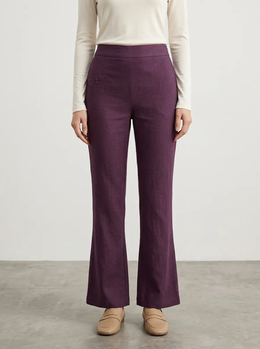 Women's Floral Embroidered Tailored Straight-Leg Trousers