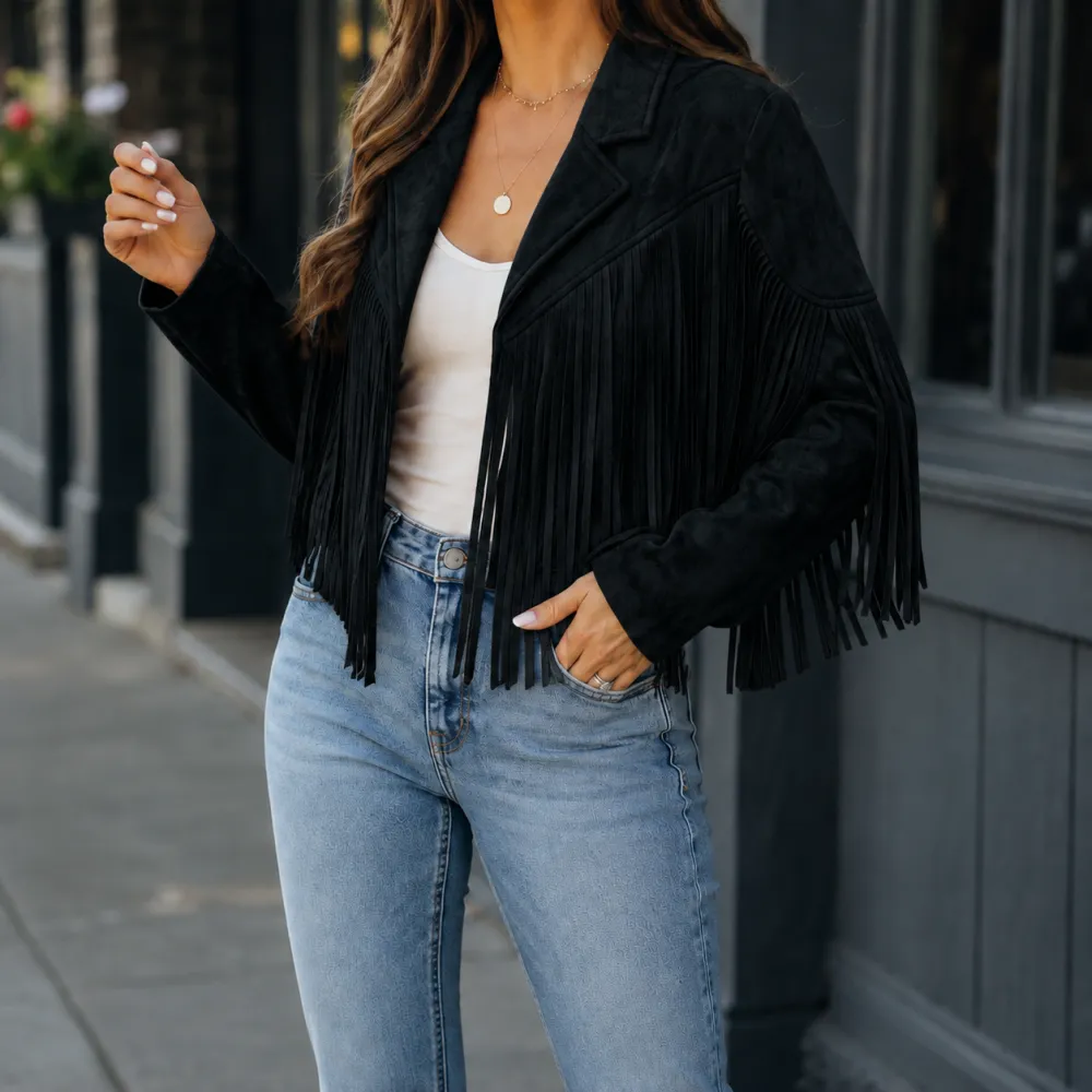 Fringe Notched Lapel Jacket