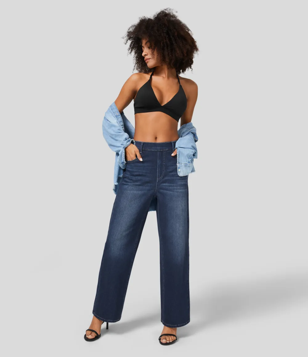 Magic High Waisted Multiple Pockets Washed Stretchy Knit Casual Boyfriend Jeans