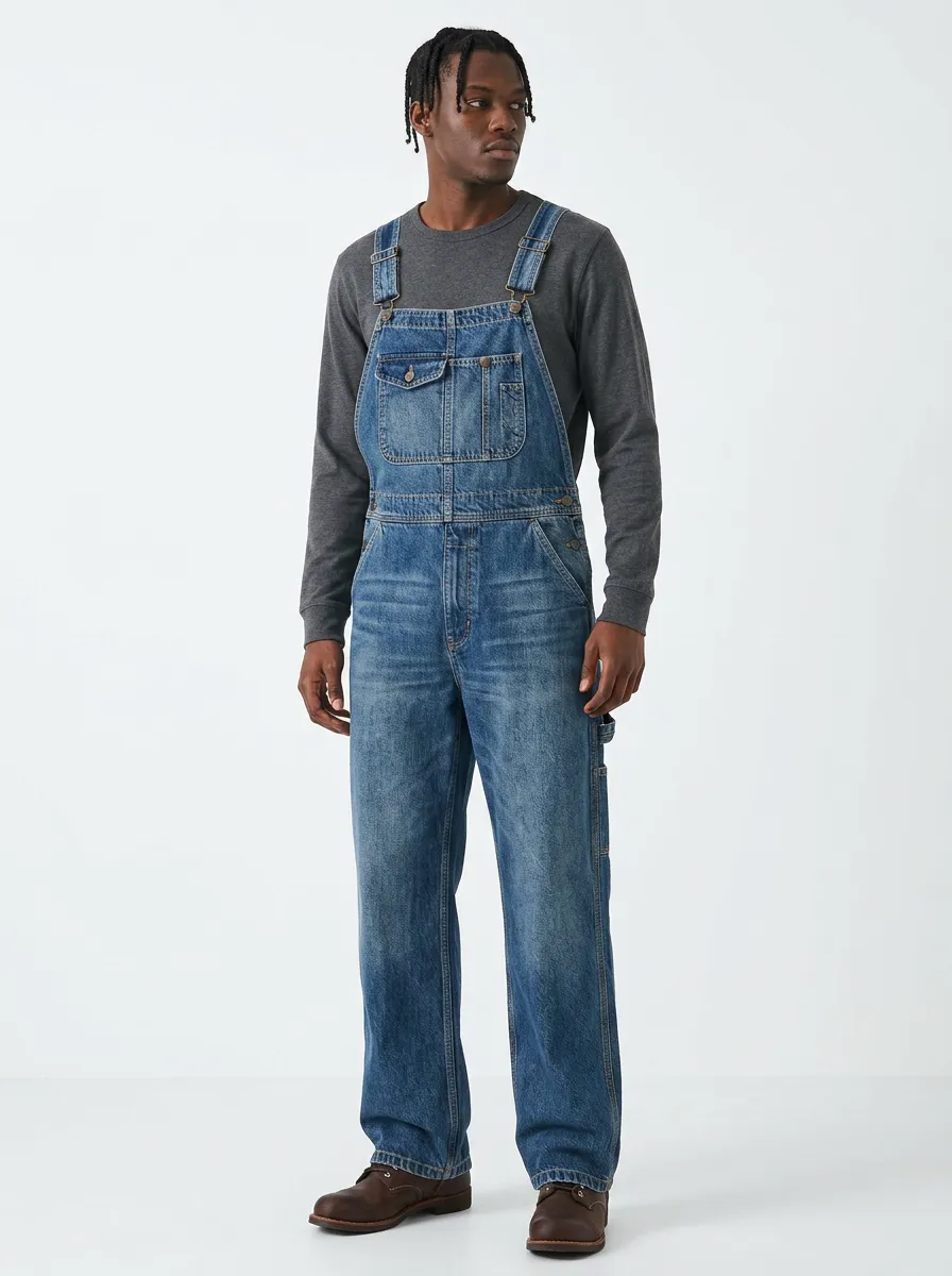 Men's Casual Vintage Washed Denim Bib Overalls
