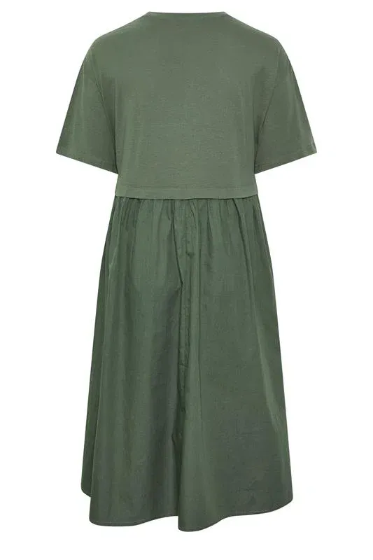 Khaki Green Poplin Midi Dress