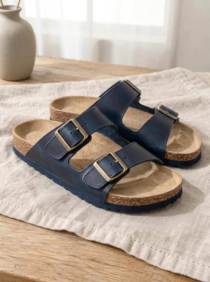 Unisex Classic Double Buckle Cork Footbed Sandals