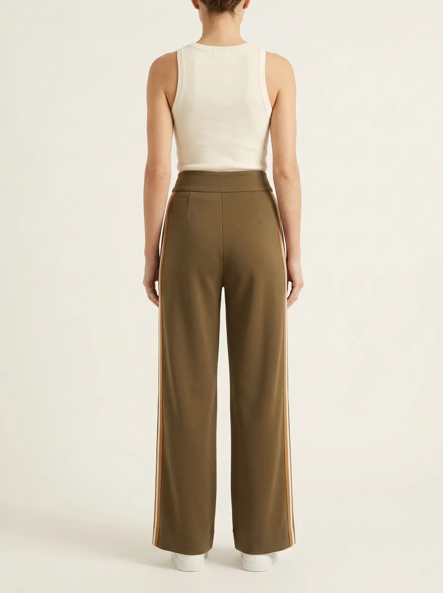 Women's High-Rise Double-Button Triple-Stripe Wide-Leg Trousers