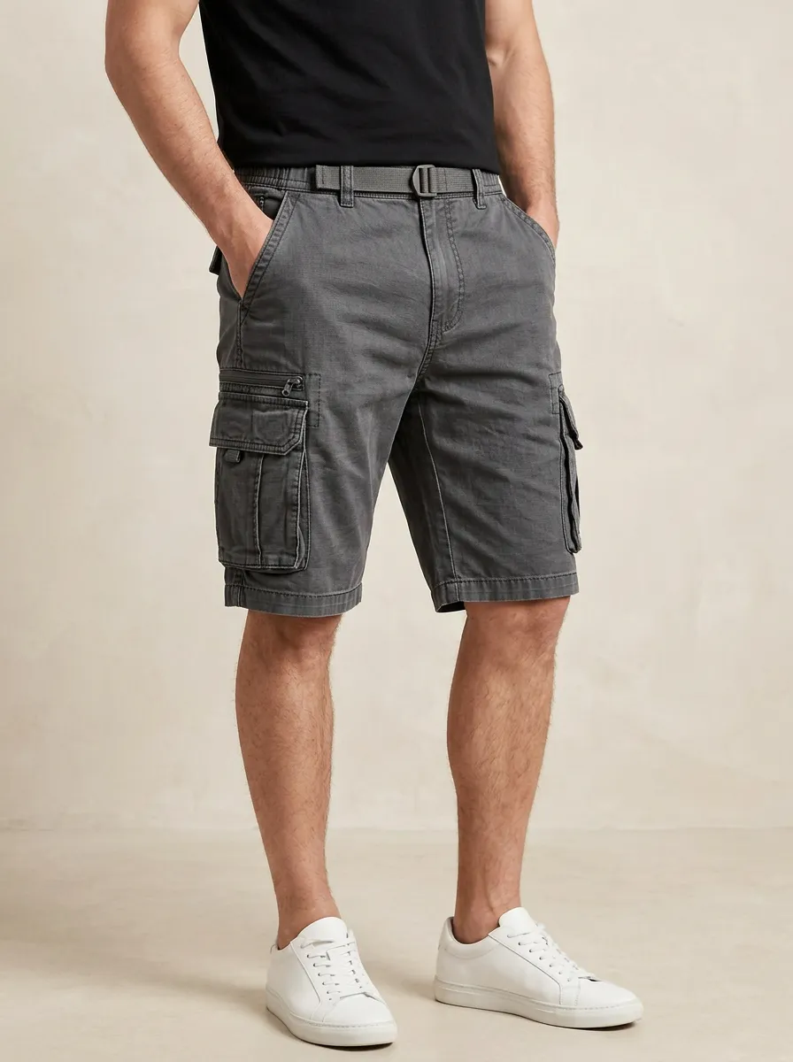 Men's Washed Cotton Utility Cargo Shorts for Trail Outfits