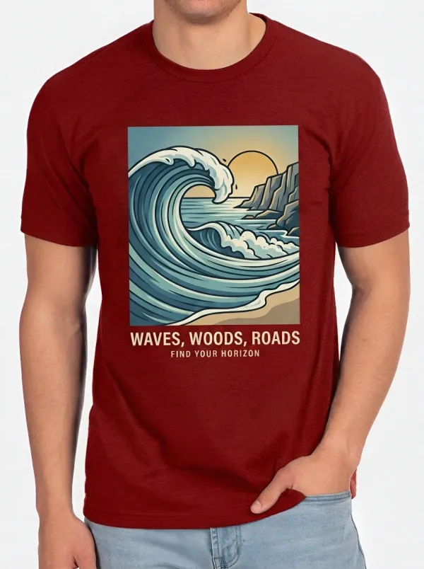 Men's Nature Adventure Ocean Wave Sunset Printed T-shirt