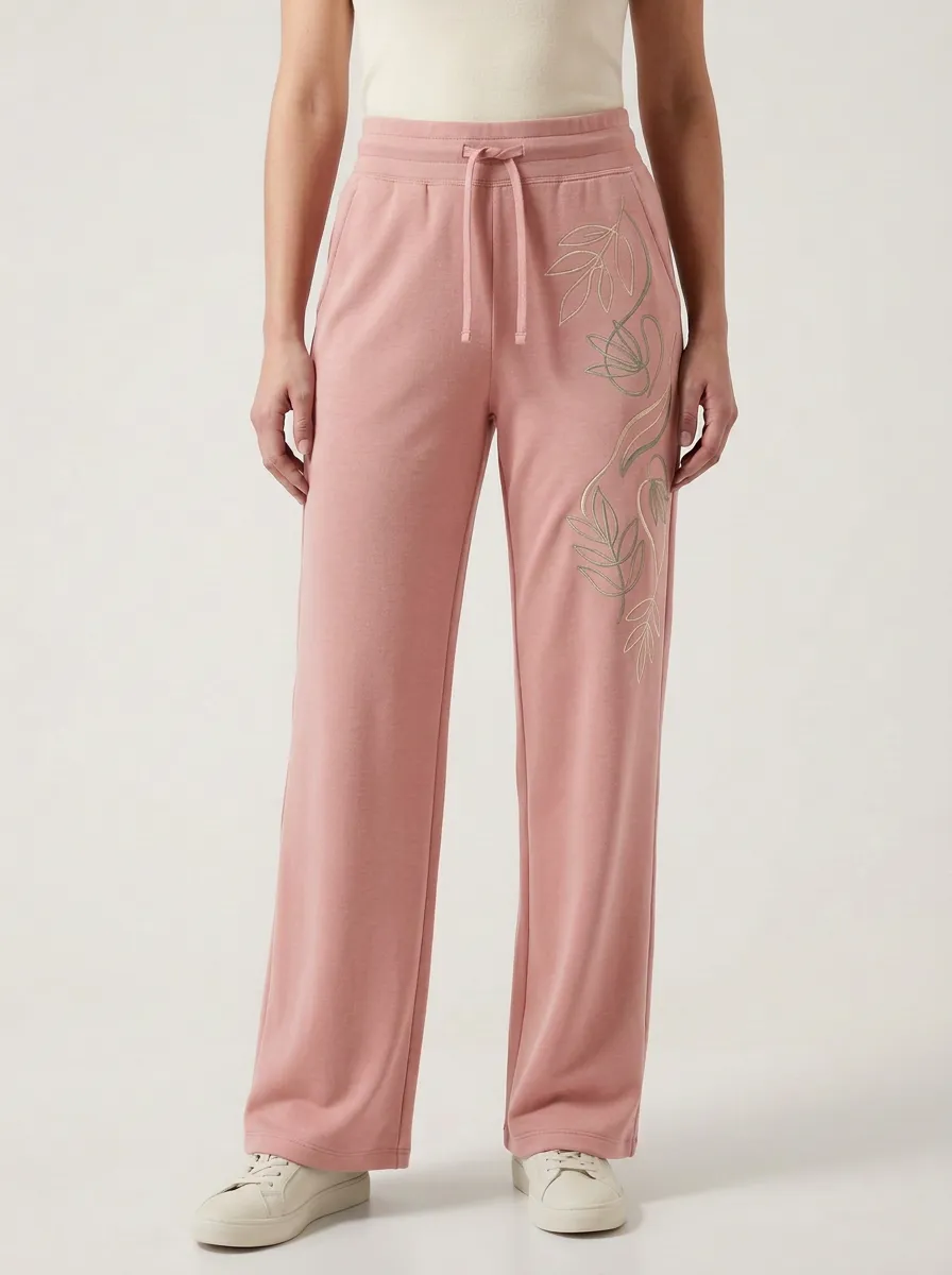 Women's Charcoal Embroidered Wide-Leg Sweatpants