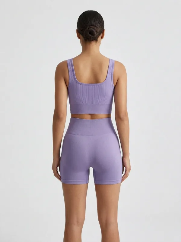 Contemporary Ribbed Texture Seamless Design Shape Women's Tank Top And Sports Shorts Set