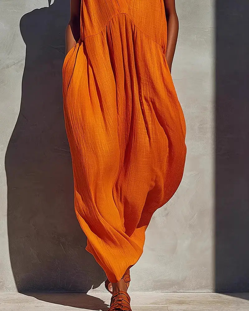 Effortless V-Neck Draped Maxi Dress