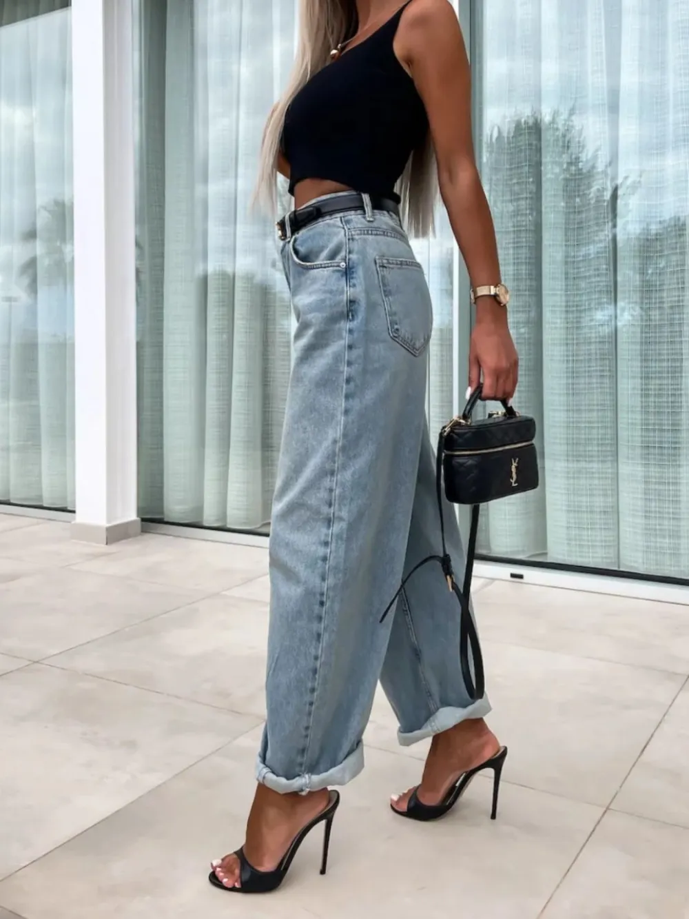 Open Front Frayed Hem Denim Jeans
