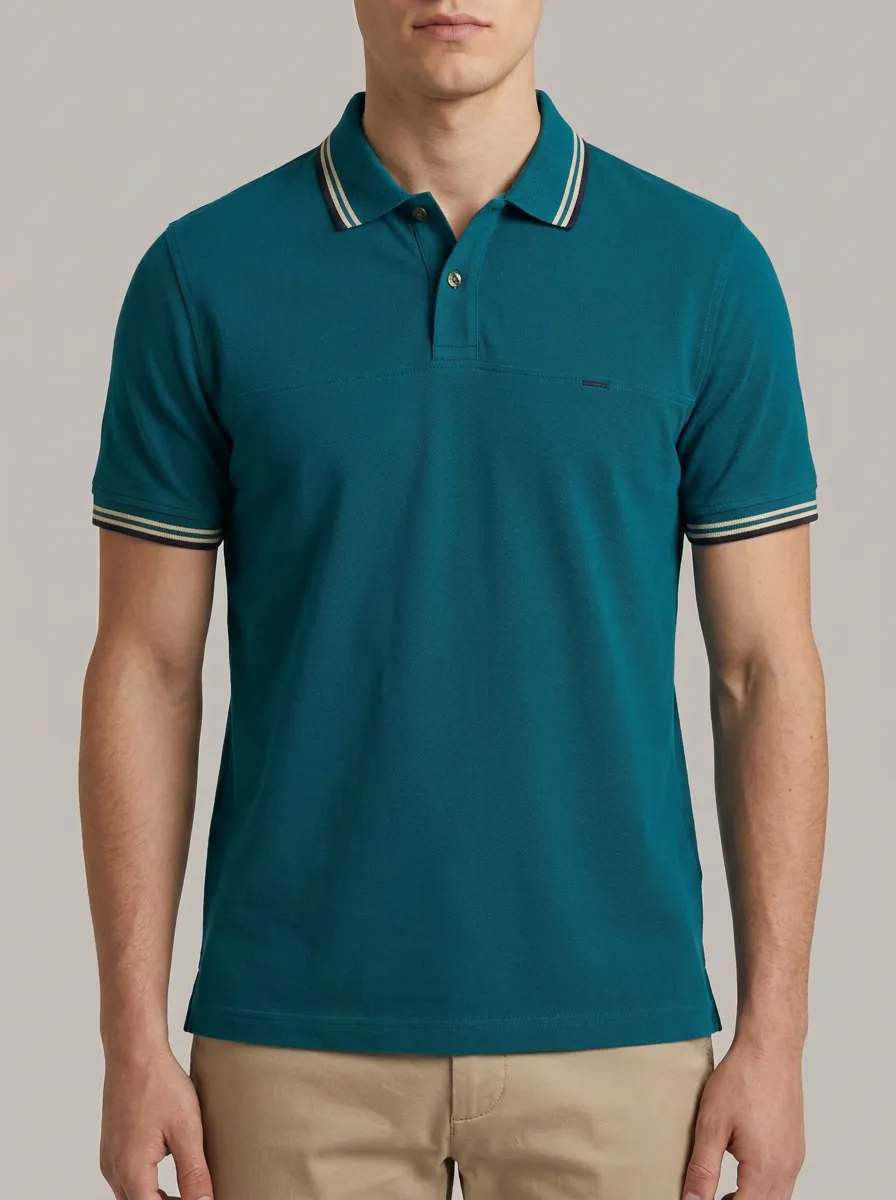 Men's Olive Green Striped Collar Casual Polo Shirt