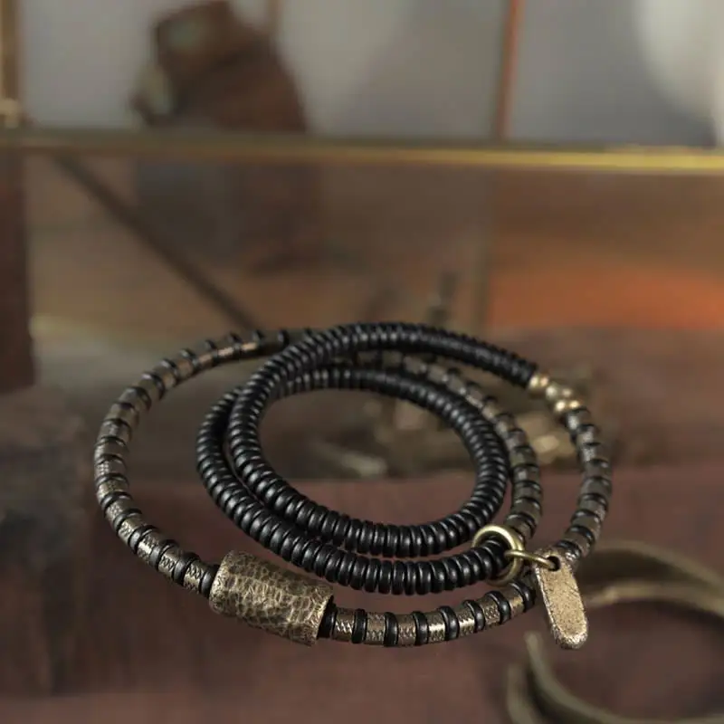Ebony Wood Beads Copper Multilayered Bracelet