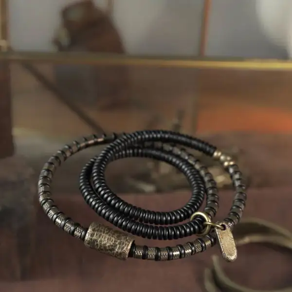 Ebony Wood Beads Copper Multilayered Bracelet