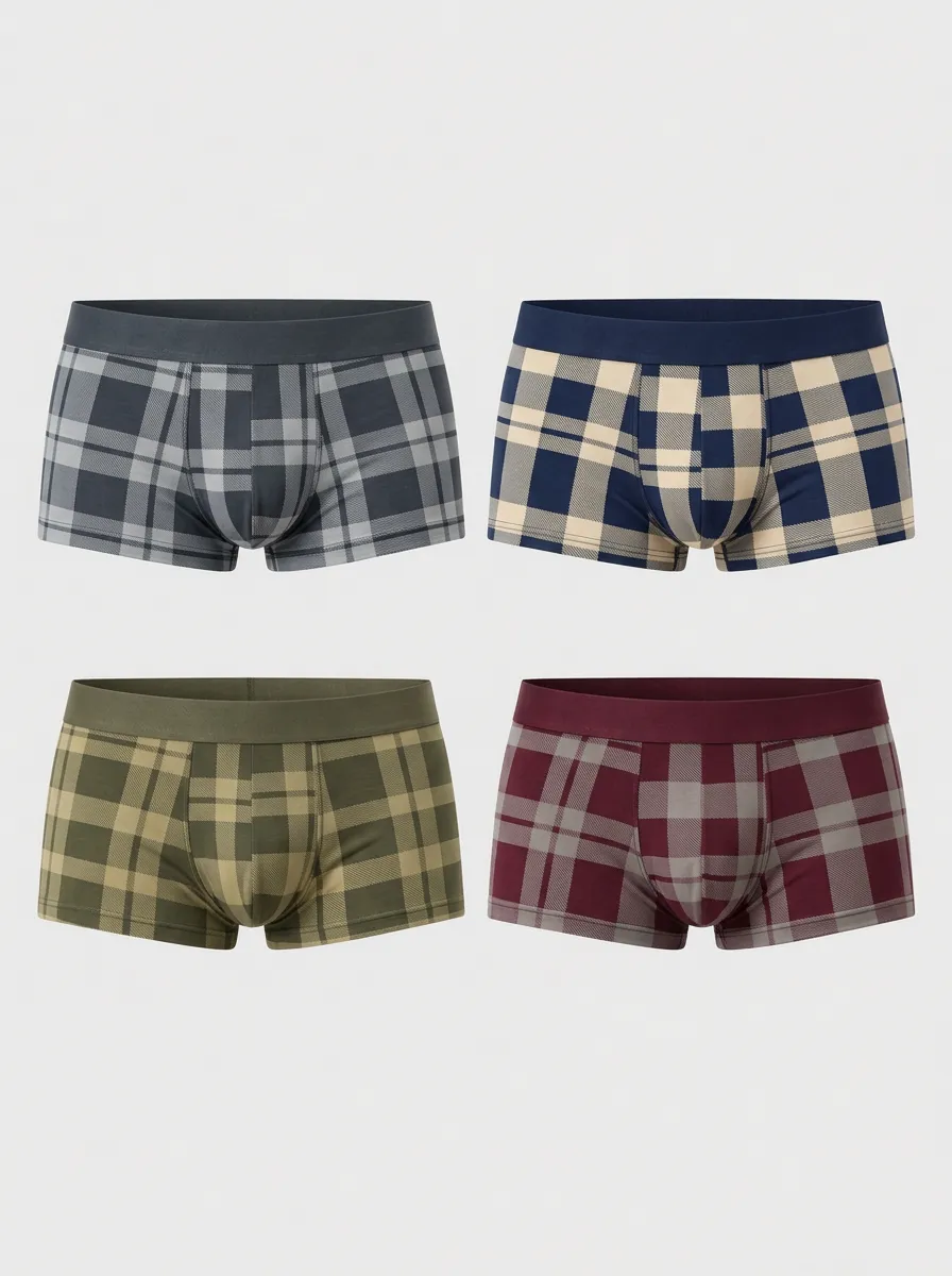 Men's Plaid Pattern Multi-pack Printed Boxer Briefs