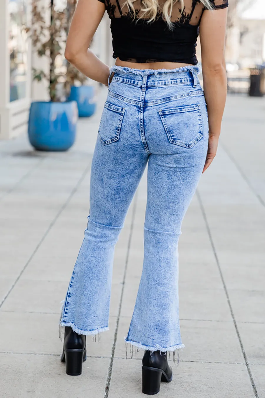 Relaxed Straight Diamond Fringe Flare Jeans