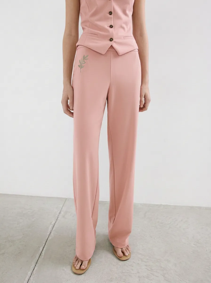 Women's Minimalist Olive Branch Printed Mid-Rise Straight Leg Pants
