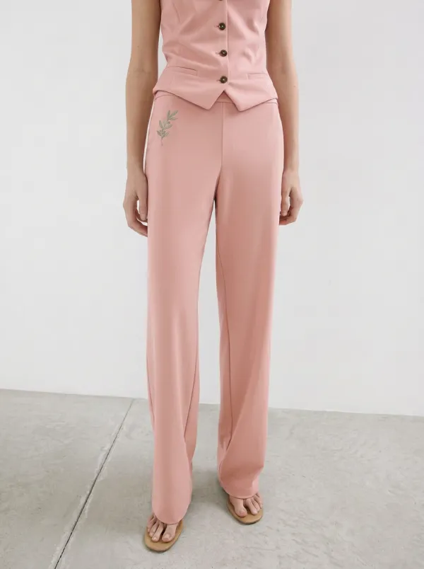 Women's Minimalist Olive Branch Printed Mid-Rise Straight Leg Pants