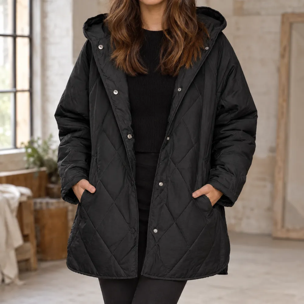 Hooded Quilted Mid-Length Jacket