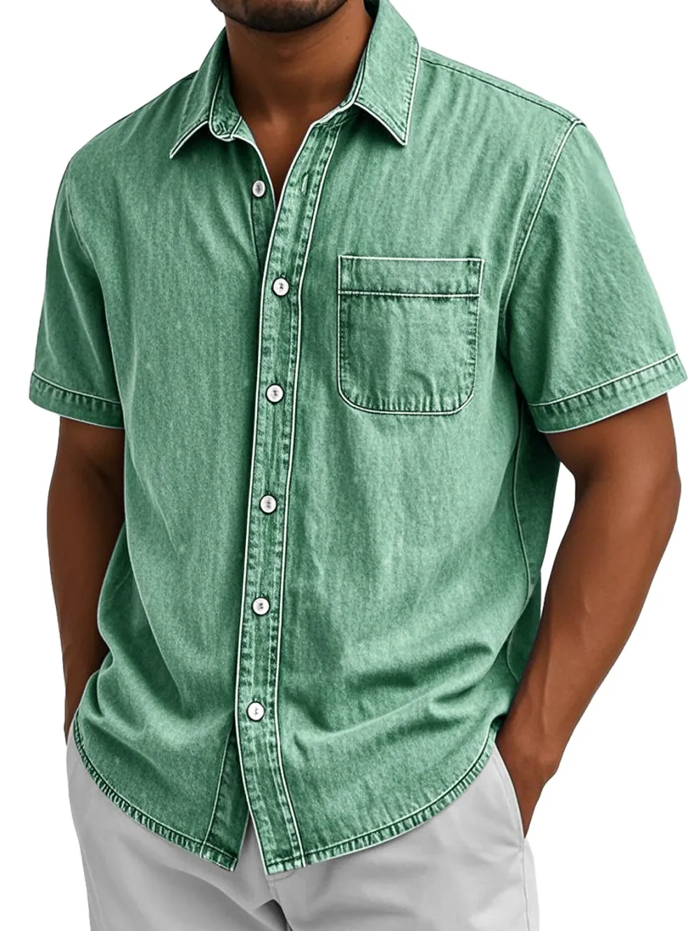 Short Sleeve Camp Collar Pocket Shirt